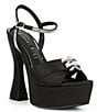 Color:Black - Image 1 - Dempsey Satin Rhinestone Bow Platform Sandals