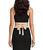 Color:Black - Image 2 - Dena Ribbed Knit Crew Neck Sleeveless Tie Waist Coordinating Cropped Top