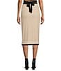 Color:Khaki/Black - Image 2 - Dena Ribbed Knit Coordinating Front Midi Wrap Skirt