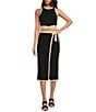 Gianni Bini Dena Ribbed Knit Coordinating Front Midi Wrap Skirt, Color:Black - Image 3