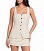 Gianni Bini Effie Square Neck Sleeveless Coordinating Linen Vest Top - Image 5