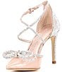 Color:Rose Gold - Image 4 - Ezlynn Clear Rhinestone Embellished Bow Pointed Toe Pumps
