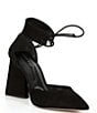 Color:Black - Image 1 - Finch Suede Nubuck Ankle-Tie Block Heel Pumps