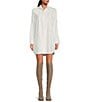 Color:White - Image 1 - Gardenia Cotton Point Collar Button Front Long Sleeve Shirt Dress