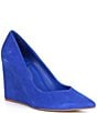Color:Electric Blue - Image 1 - Garnett Suede Pointed Toe Wedge Pumps