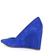 Color:Electric Blue - Image 3 - Garnett Suede Pointed Toe Wedge Pumps