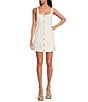 Gianni Bini Georgie Square Neck Sleeveless Button Front Linen Shift Dress, Color:Ecru - Image 1