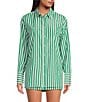 Color:White/Green - Image 1 - Georgie Woven Stripe Coordinating Button Front Long Sleeve Shirt