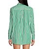 Color:White/Green - Image 2 - Georgie Woven Stripe Coordinating Button Front Long Sleeve Shirt