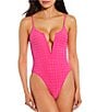 Gianni Bini Glitz Gem Embellished V-Wire Plunge One Piece Swimsuit, Color:Neon Pink - Image 1