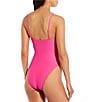 Gianni Bini Glitz Gem Embellished V-Wire Plunge One Piece Swimsuit, Color:Neon Pink - Image 2