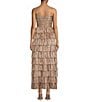 Color:Clay Stripe - Image 2 - Grace Metallic Plisse Sweetheart Neck Cut-Out Tiered Dress