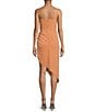Color:Tan - Image 2 - Harling Crepe Square Neck Sleeveless Asymmetrical Hemline Midi Dress