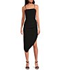 Color:Black - Image 1 - Harling Crepe Square Neck Sleeveless Asymmetrical Hemline Midi Dress