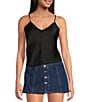Gianni Bini Harper Satin V-Neck Cami, Color:Black - Image 1
