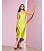 Color:Chartruse - Image 5 - Harper Satin V-Neck Sleeveless Slip Midi Dress