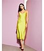 Color:Chartruse - Image 6 - Harper Satin V-Neck Sleeveless Slip Midi Dress