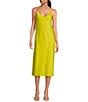 Color:Chartruse - Image 1 - Harper Satin V-Neck Sleeveless Slip Midi Dress