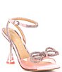 Color:Pop Stop Pink - Image 1 - Haydn Clear Rhinestone Bow Ankle Strap Dress Heels