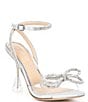 Color:Silver - Image 1 - Haydn Glitter Rhinestone Bow Ankle Strap Clear Dress Heels