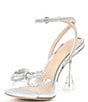 Color:Silver - Image 4 - Haydn Glitter Rhinestone Bow Ankle Strap Clear Dress Heels