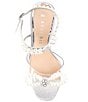 Color:Silver - Image 5 - HaydnTwo Glitter Pearl Bow Studded Ankle Strap Lucite Heel Dress Sandals
