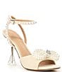 Color:Natural - Image 1 - HaydnTwo Raffia Pearl Bling Bow Ankle Strap Dress Sandals