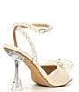 Color:Natural - Image 2 - HaydnTwo Raffia Pearl Bling Bow Ankle Strap Dress Sandals