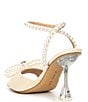 Color:Natural - Image 3 - HaydnTwo Raffia Pearl Bling Bow Ankle Strap Dress Sandals