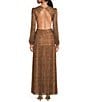 Color:Bronze - Image 2 - Hazel Metallic Chiffon V-Neck Long Sleeve Cut Out Dress