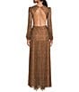 Color:Bronze - Image 2 - Hazel Metallic Chiffon V-Neck Long Sleeve Cut Out Dress