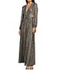 Gianni Bini Hazel Metallic Chiffon V-Neck Long Sleeve Cut Out Dress - Image 1