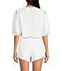 Gianni Bini Hillary Embroidered Crew Neck Short Sleeve Cropped Cotton Coordinating Blouse, Color:Ivory - Image 2