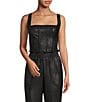 Color:Black - Image 1 - Hunter Stretch Square Neck Sleeveless Coated Corset Top