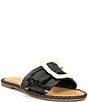 Color:Black - Image 2 - Jaxson Raffia Mismatched Buckle Flat Sandals