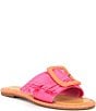 Color:Hyper Pink - Image 2 - Jaxson Raffia Mismatched Buckle Flat Sandals