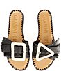 Color:Black - Image 1 - Jaxson Raffia Mismatched Buckle Flat Sandals