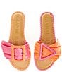 Color:Hyper Pink - Image 1 - Jaxson Raffia Mismatched Buckle Flat Sandals