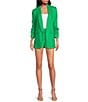 Color:Kelly Green - Image 3 - Jemma Linen Shawl Lapel Collar 3/4 Sleeve Blazer
