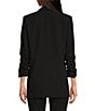 Color:Black - Image 2 - Jemma Satin Ruched 3/4 Sleeve Shawl Collar Boyfriend Blazer