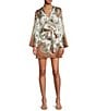 Gianni Bini Jenni Paisley Printed Satin V-Neck Long Sleeve Mini Wrap Dress, Color:Light Brown Paisley - Image 1