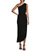 Color:Black - Image 3 - Katie One Shoulder Sleeveless Matte Jersey Mini to Midi Knit Tie Dress