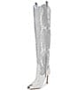 Color:Silver - Image 4 - KatyannaTwo Narrow Calf Rhinestone Over-the-Knee Western Boots