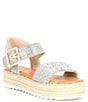 Color:Soft Bisque - Image 1 - KeeganThree Rhinestone Embellished Oversized Buckle Detail Platform Espadrille Sandals