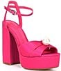 Color:Pink - Image 1 - KemaraFour Matte Satin Oversized Pearl Platform Sandals