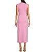 Color:Pop Pink - Image 2 - Knit Mock Neck Cap Sleeve Bodycon Midi Dress