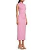 Color:Pop Pink - Image 3 - Knit Mock Neck Cap Sleeve Bodycon Midi Dress