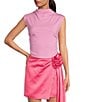Color:Pop Pink - Image 1 - Knit Mock Neck Cap Sleeve Crop Top