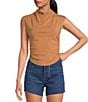 Gianni Bini Knit Mock Neck Cap Sleeve Crop Top, Color:Walnut - Image 1