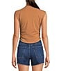 Gianni Bini Knit Mock Neck Cap Sleeve Crop Top, Color:Walnut - Image 2